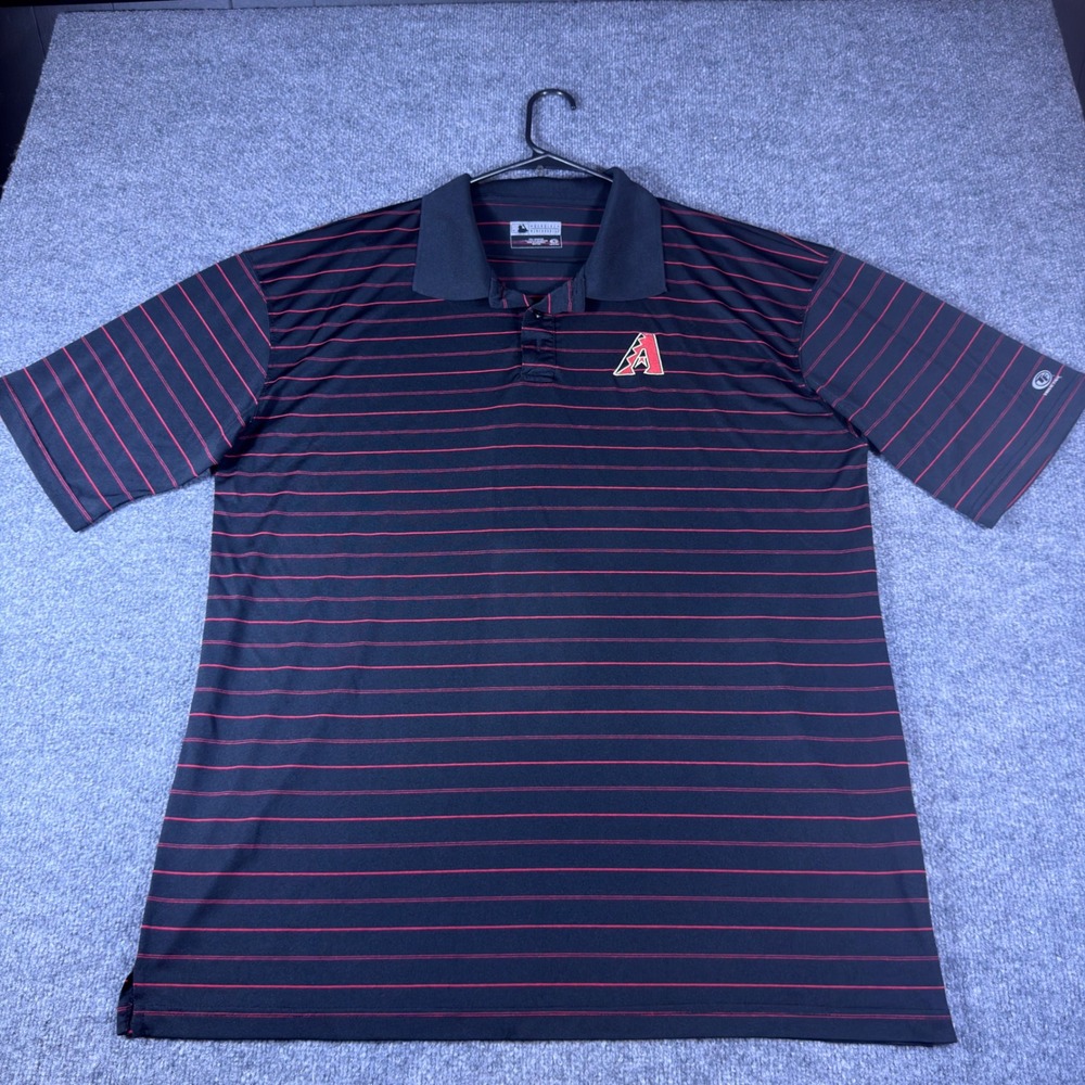 True Fan Arizona Diamondbacks MLB Polo Shirt Mens XL Black Red Striped STAIN